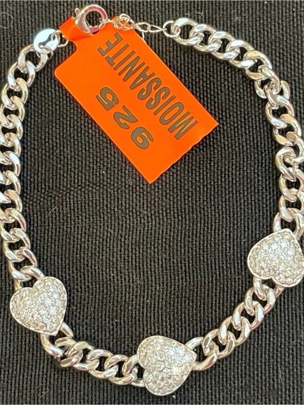 Rhodium plated over sterling 4.00ctw heart Moissanite 8inch adjustable bracelet